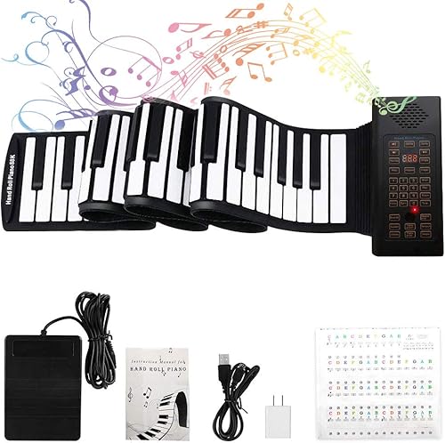 Piano enrollable de 88 teclas con pedal, piano portátil mejorado con pegatinas numéricas para teclado, para niños principiantes