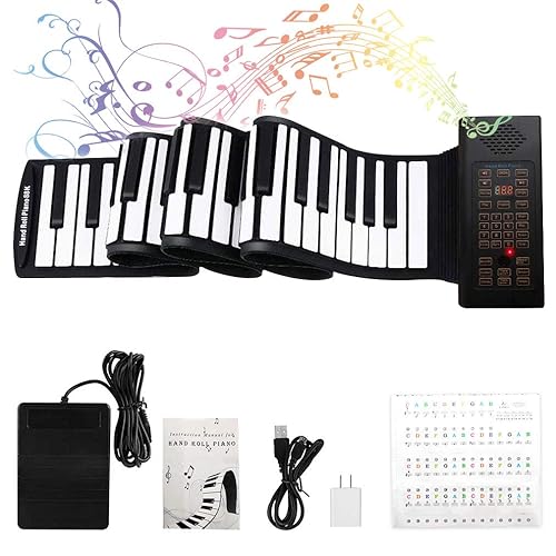 88 Keys Roll Up Piano with Pedal Upgraded Numeric Portable Piano Sticker Keyboard for Kids Beginner