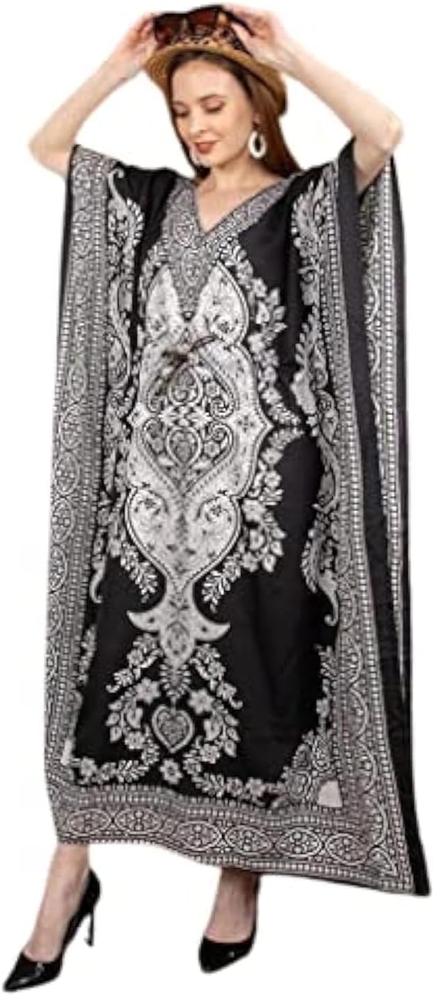 Women Kaftan Dress Kimono Caftan Ladies Long Gown Beach Cover Up Night Maxi Tunic Dresses Plus Size