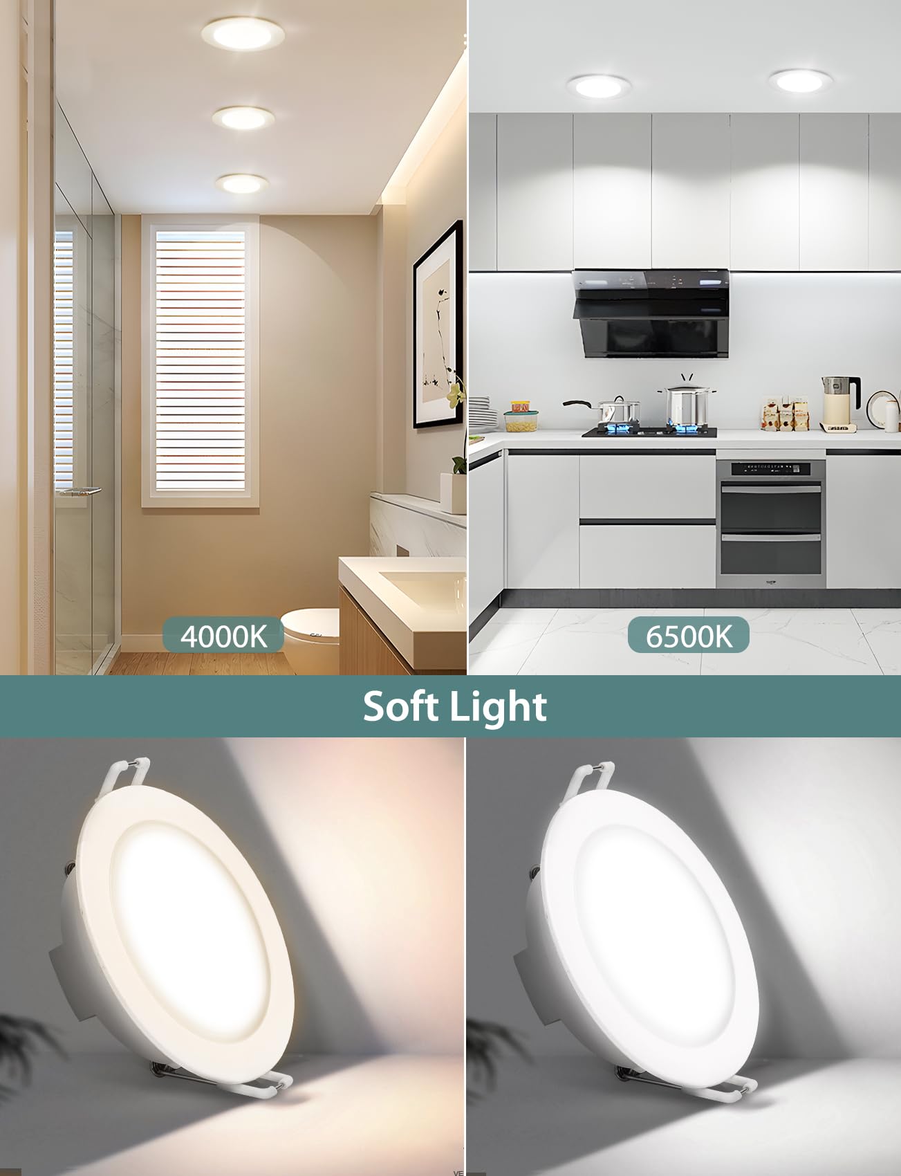 Aigostar Downlight LED Techo Empotrable 4.8W IP65 Impermeable, Ojos de Buey 4000K Luz Natural, Downlight LED Baño Extraplano Blanco, ø87*H35mm, 6 pack