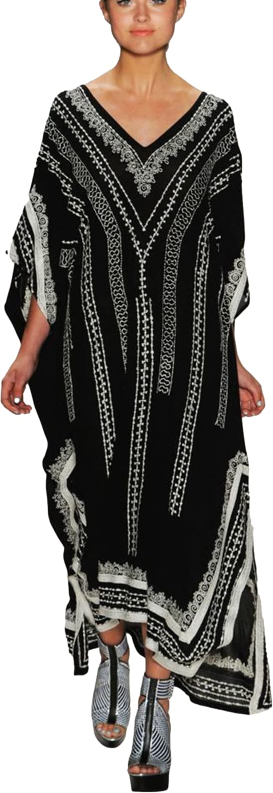 Womens Caftan Floral Print Kaftan Dress Short Sleeve Swimsuit Cover up Loungewear for Summer