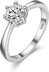 Anéis de noivado Uloveido clássico platinado/ouro rosa folheado redondo brilhante zircônia cúbica solitário de corte redondo J002 Prata