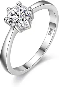 Anéis de noivado Uloveido clássico platinado/ouro rosa folheado redondo brilhante zircônia cúbica solitário de corte redondo J002 Prata