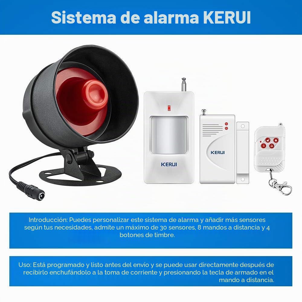 Alarmas para Casa, Sistema de Alarma Kit de 7 Piezas con Sirena de 115dB, Sensor de Movimiento, Sensor de Puerta y Ventana y Sistema de Alarma de Seguridad con Control Remoto