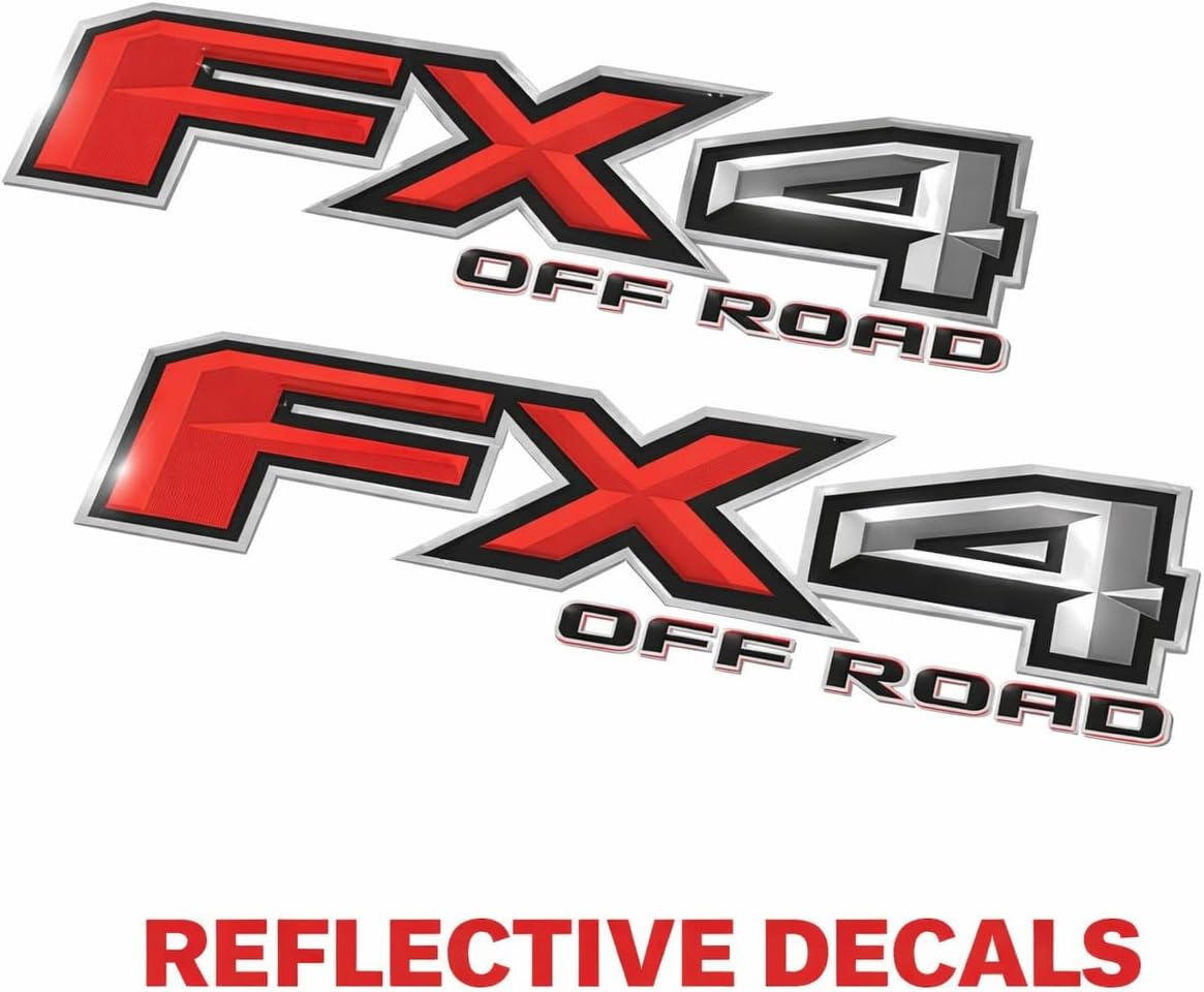 FX4 Off Road Replacement Decal Stickers for F150 F250 F350 F450 Super Duty – Die-Cut Metallic Gloss Vinyl – Bedside Graphic Set of 2 – 4.3" x 16.5" Includes Squeegee