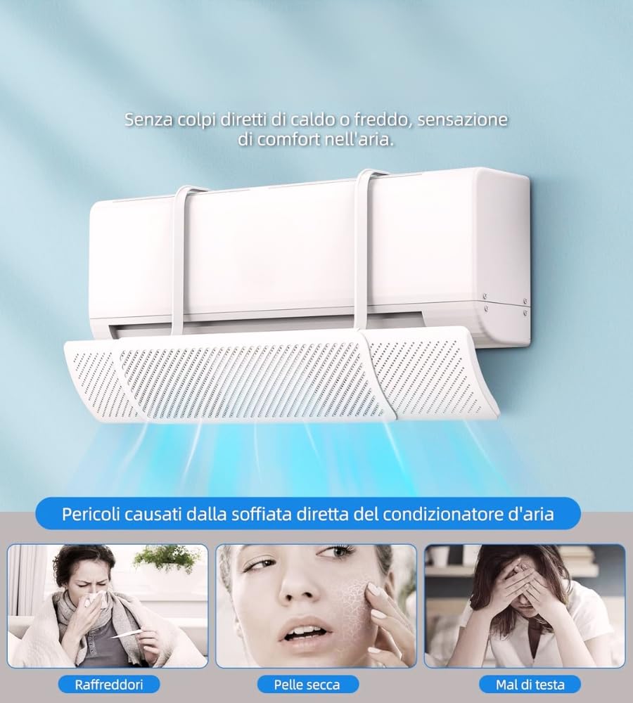 Deflettore Condizionatore Universale, Regolabile 52-97 cm, Angolo Regolabile, Anti Diretto Blowing, Deflettore aria Fredda Condizionata per Casa Ufficio