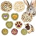 OVERTANG Kaninchen Spielzeug, Hasen Zubehör, Hasen Spielzeug, 10 Stück natürliches Lieschgras-Kleintier-Molargras-Kuchen und Ball für Kaninchen, Chinchilla, Meerschweinchen, Hamster