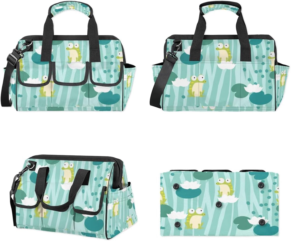 Funny Frogs Design Tool Bag with Shoulder Strap Organizer Pockets Tools Tote Bags for Men Women Adult Toolbag for Car Home Work Travel Storage