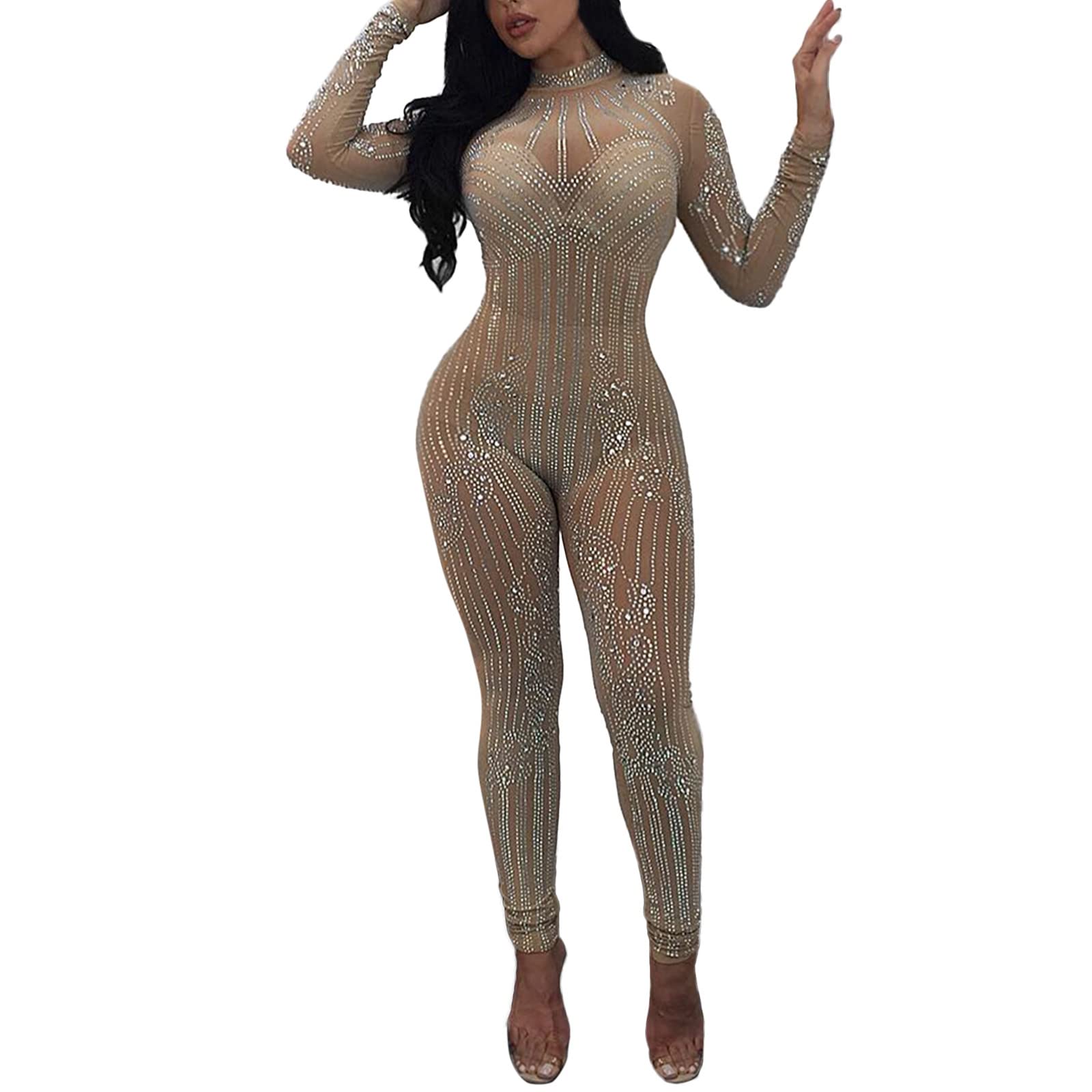 Conjunto de body de una pieza para mujer, ceñido, con lentejuelas, adornado con lentejuelas, mono sexy para el tiempo libre, chándal para entrenamiento, traje de cuerpo entero, bodycon para