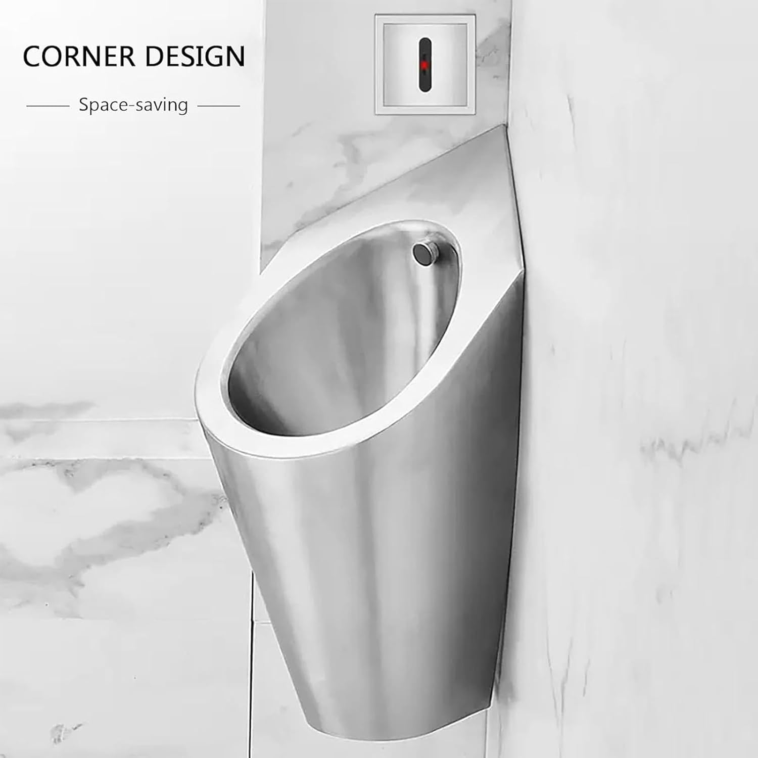 Wall Mounted Sensor Urinal, Spill Proof Urinal with Sensor Flush Valve, Commercial Men's Flushing Urinal, 304 Stainless Steel Urinal, Automatic Flush, Save Spac