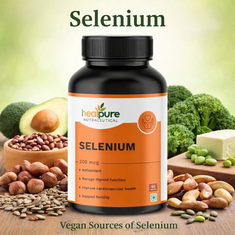 Healpure Nutraceutical Selenium 200 (mcg) for Immune System, Thyroid, Prostate and Heart Health Support | 60 Vegetarian Capsules (Pack of 1) 1