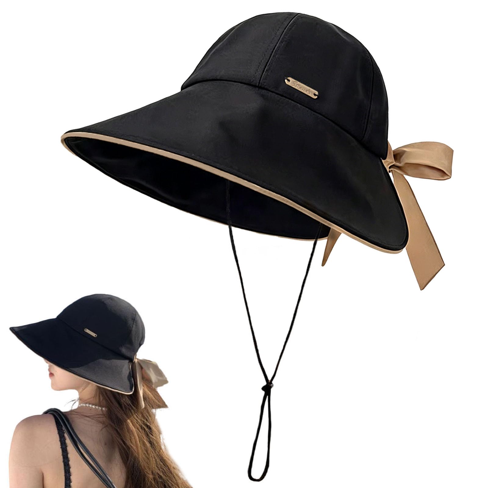 Wide Brim Hats for Woman Foldable Bowknot Bucket Hat