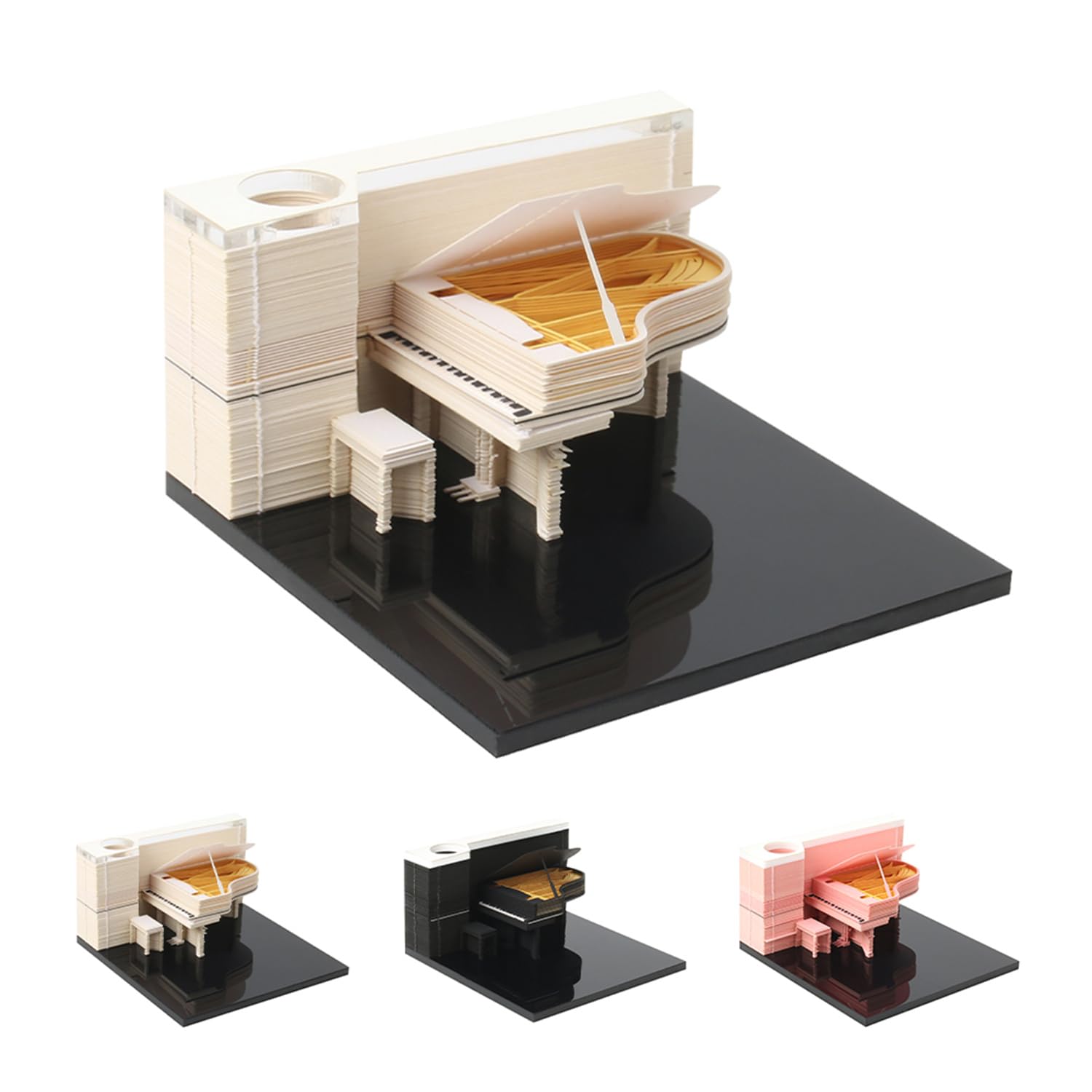 Bloc de notas adhesivas 3D para piano, 150 hojas, bloc de notas 3D de arte musical, bloc de notas 3D para niños/amantes/amigos/esposa/estudiante regalos (blanco)