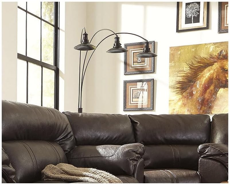 BOWERY HILL Metal Arc Floor Lamp, Adjustable Arms and Neck, Black Finish, 83 in Height, 3 Metal Shades with Dimmer Switch, Modern Lighting for Living Room or Office Use