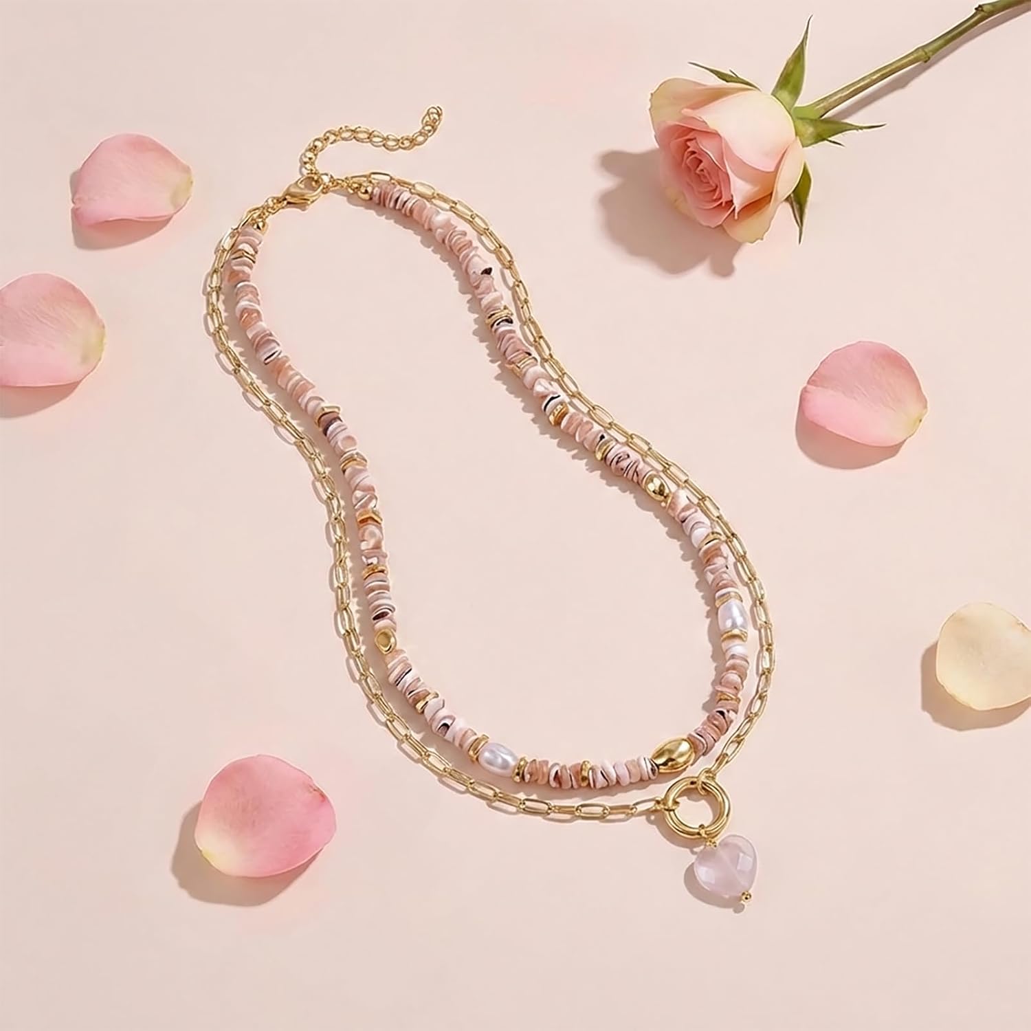 KissYan Beaded Necklaces for Women, Layered Pendant Choker for Summer, Colorful Natural Gemstone Boho Handmade Beach Valentine's Jewelry Gifts For Girlfriend Wife Lover - Image 5