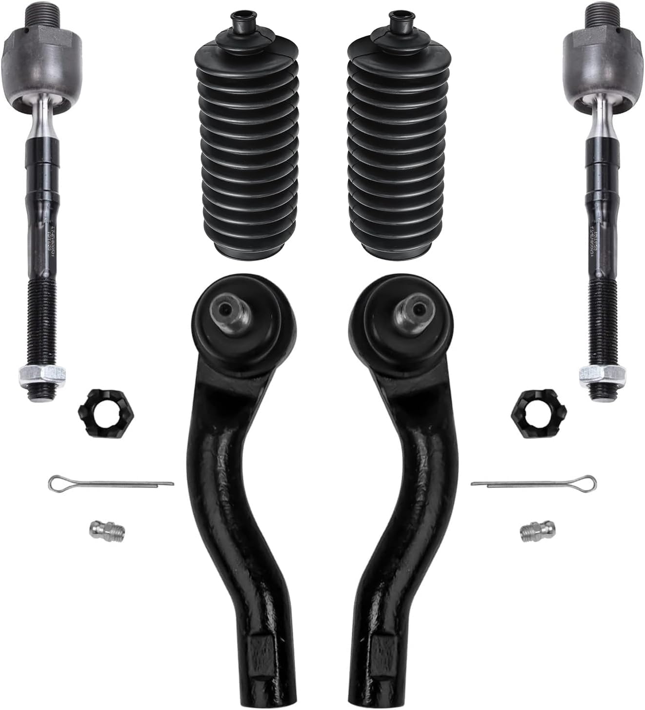 Front 6pc Tie Rods Kit for 06-12 Ford Fusion Lincoln MKZ Zephyr 06-09 Mercury Milan, 4 Suspension Outer & Inner Tie Rod Ends 2 Boots Replacement 2006 2007 2008 2009 2010 2011 2012