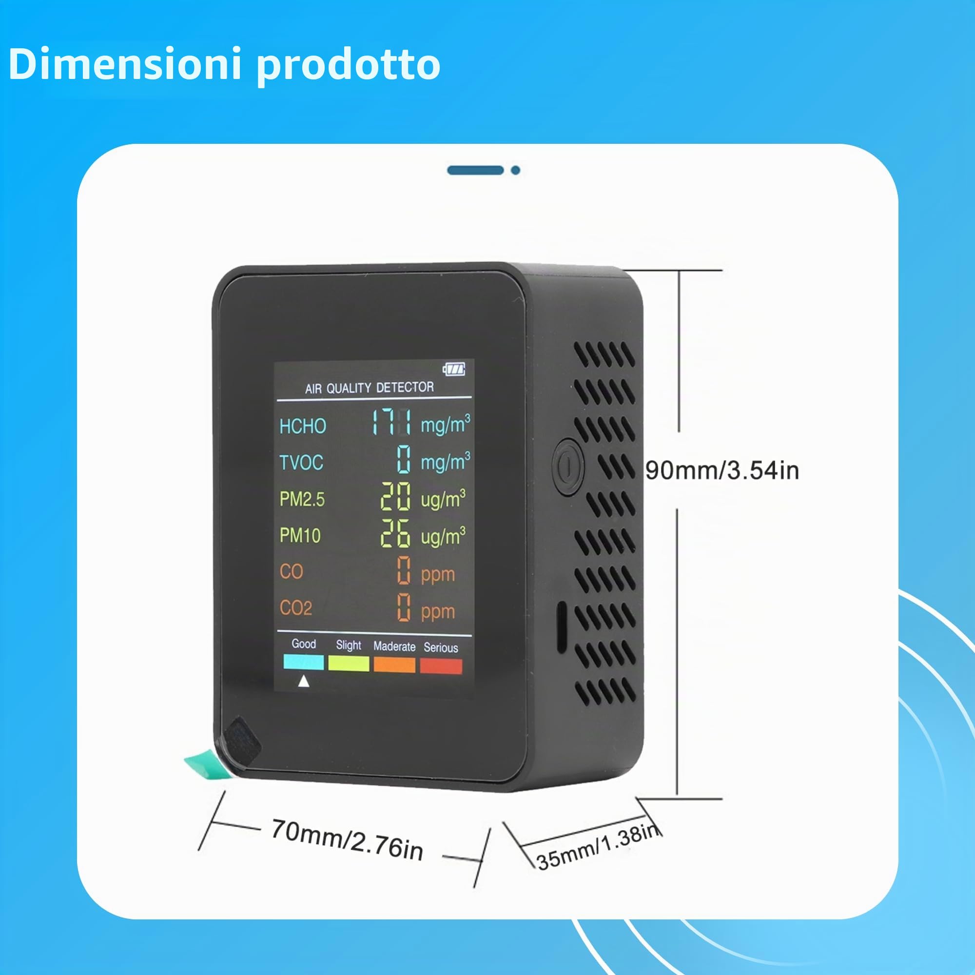 monitor CO2, monitor di qualità dell'aria, retroilluminazione LCD portatile, CO2-TVOC, HCHO PM2.5, rilevatore PM10 con allarme, adatto per famiglia e ufficio