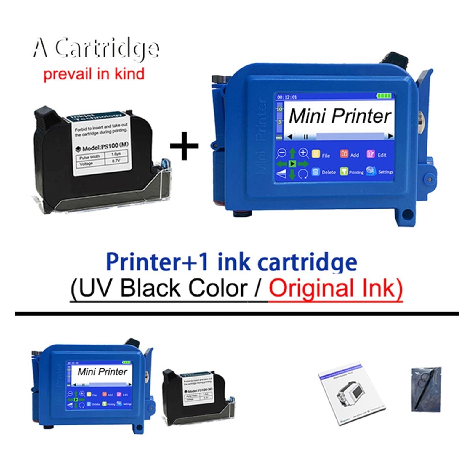 Codificatore A Getto D'Inchiostro Portatile, Stampante Palmare Portatile, Etichettatrice, Mini Stampante Digitale per Codici A Barre Smart Inkjet da 12,7 Mm(con 1 UV Blacka-1)