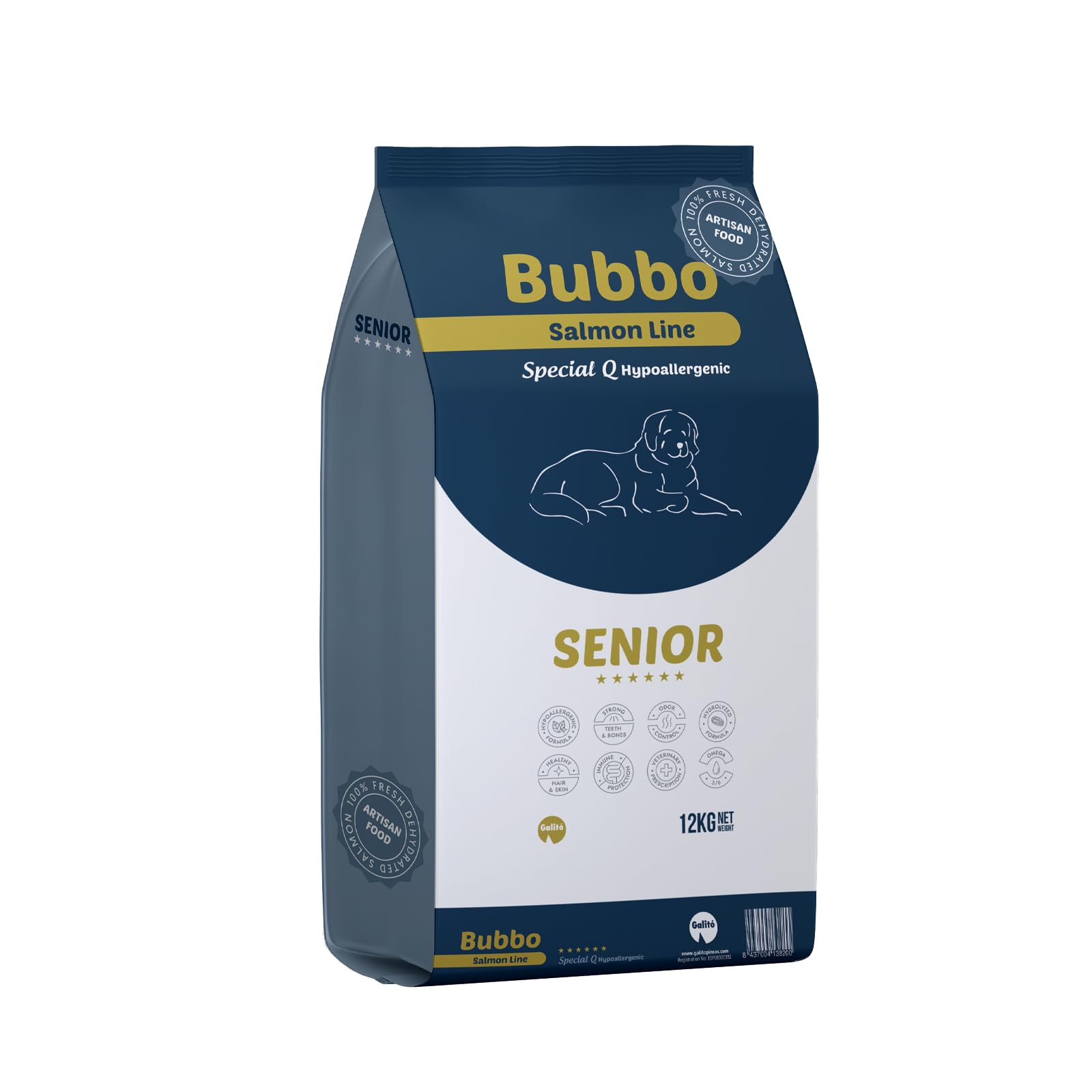BUBBO Senior Pienso Natural con Salmón Sin Gluten - Vitalidad y Bienestar en Perros Mayores | Control de Peso, Articulaciones y Digestión (12kg)