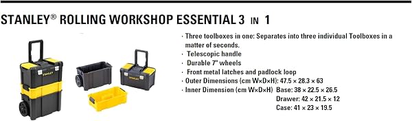 STANLEY Essential Rolling Workshop Toolbox, 3-in1 Stackable Units, Portable Tool Solution, STST1-80151 - 5