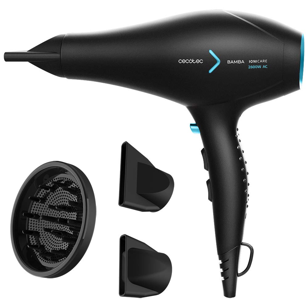 Cecotec Secador de pelo iónico Bamba IoniCare 5350 Powershine Ice. 2600 W, Ion real, Dos Boquillas de precisión, Difusor máximo volumen, Ajuste de temperatura y velocidad