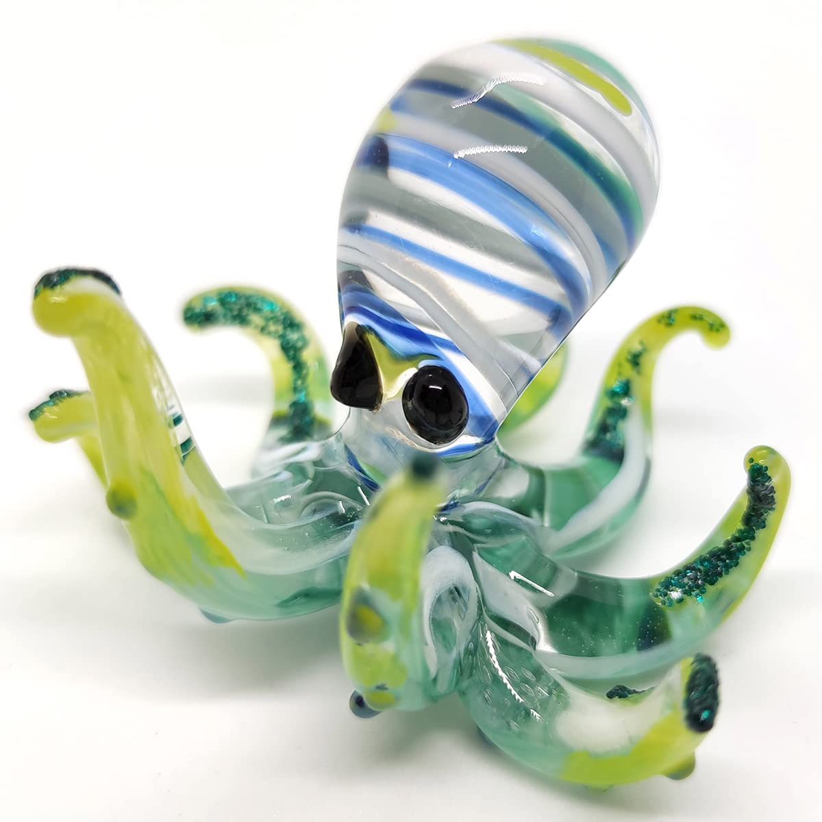 Sansukjai Octopus Tiny Miniature Hand Blown Glass Art Figurines Sea Animals Collectible Gift Decorate (Green Tone)