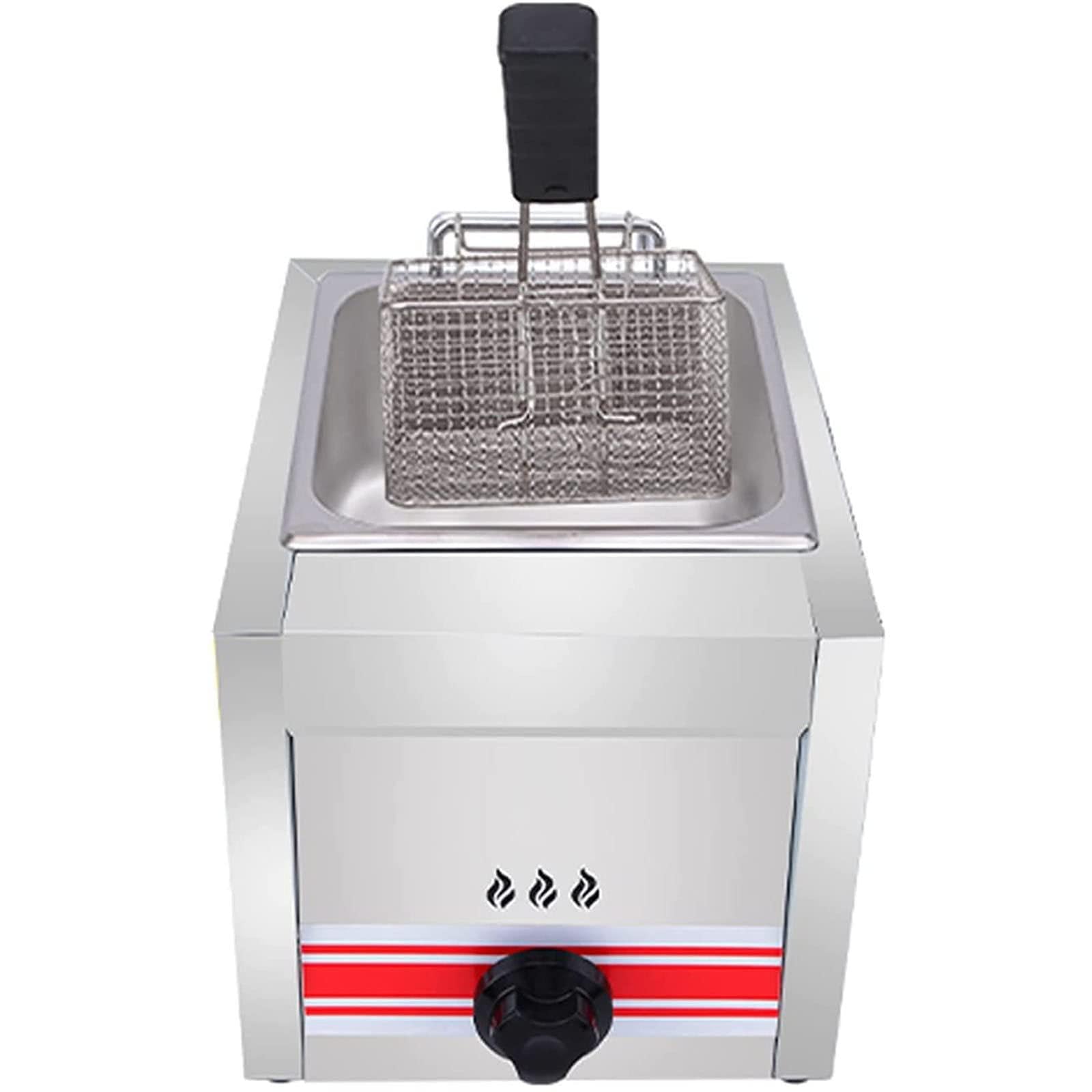 Friggitrice A Gas Professionale - Friggitrice Professionale in Acciaio Inossidabile con Cestelli E Coperchi per Ristoranti E Cucine Domestiche, Cilindro Singolo da 10 L