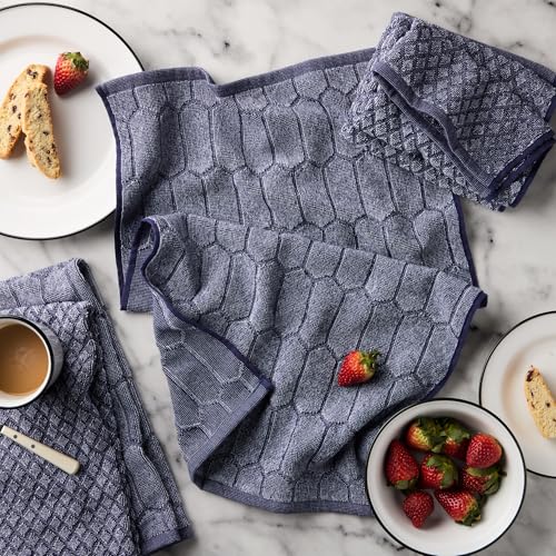 Martha Stewart Honeycomb Chambray Textured Kitchen Towel 4-Pack Set, 100% Cotton with Absorbent Terrycloth, Decorative Kitchen Towels, Navy Blue, 16"x28" - Image 3