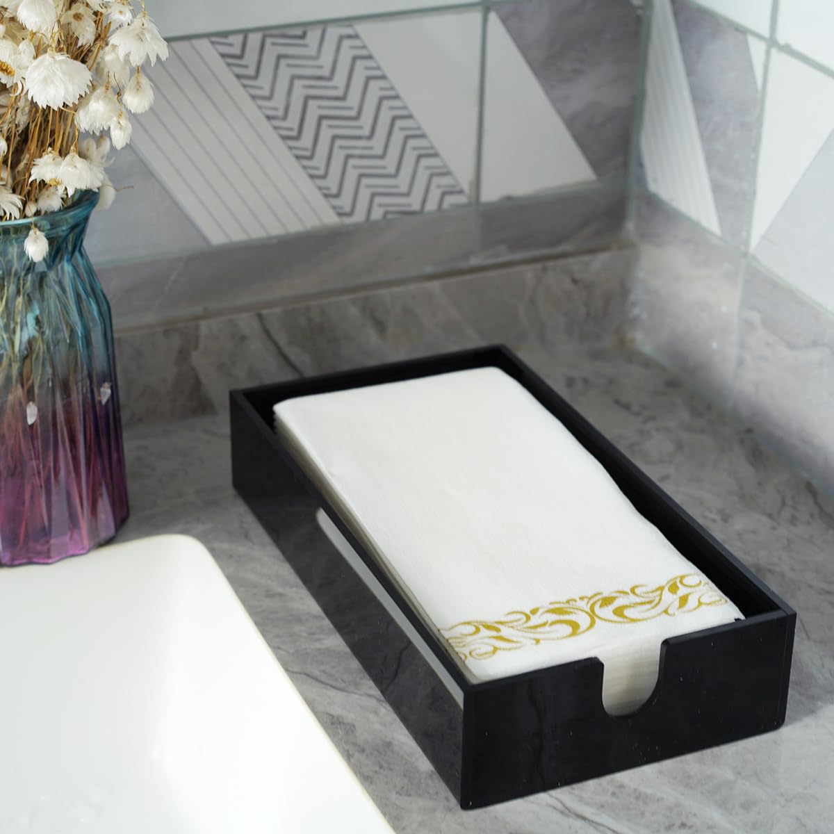 Black Acrylic Napkin Holder - Guest Towel Dispenser For Bathroom, Kitchen, Parties, 8.8x5.3 Inches