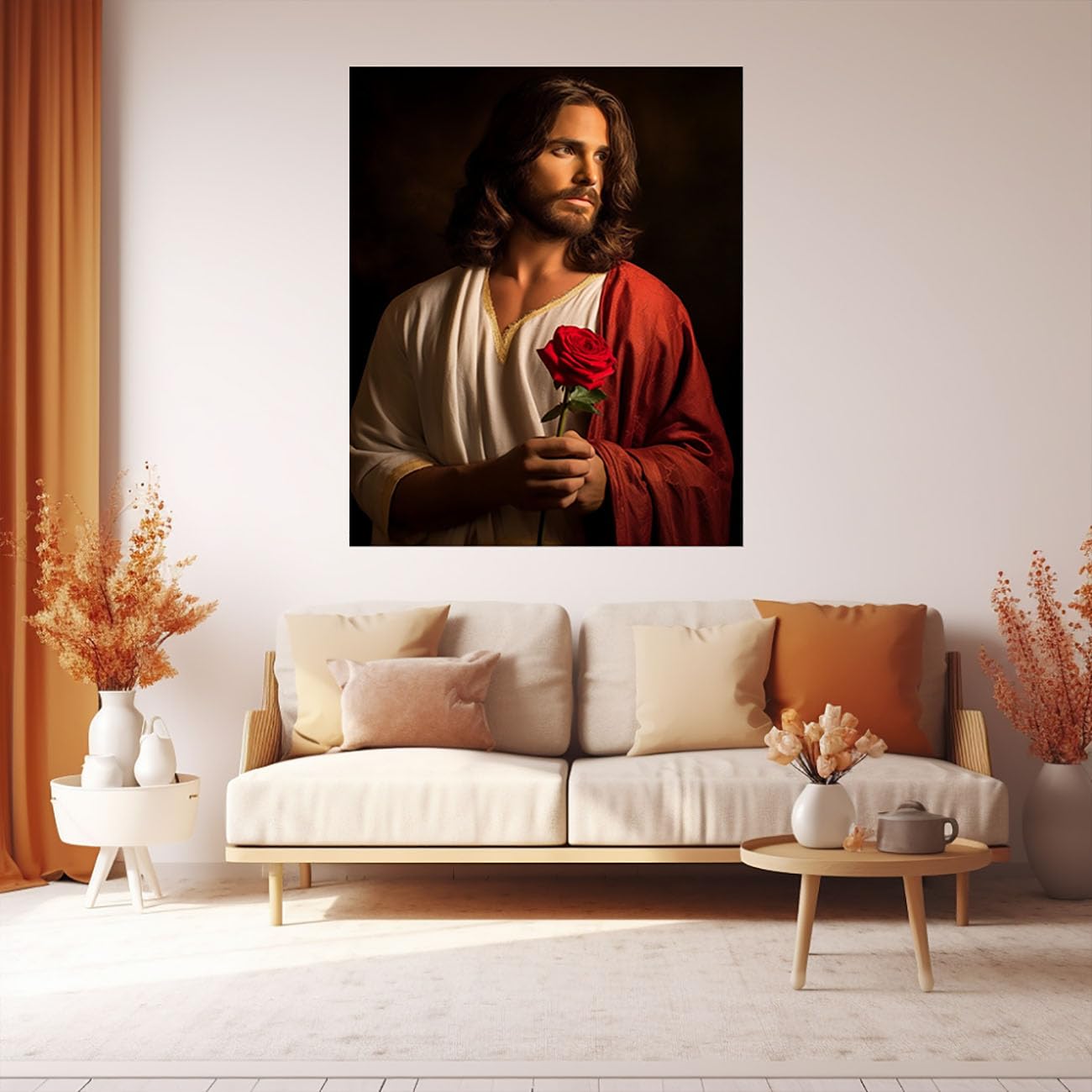 WIKEO Wall Art Canvas Painting of Jesus Picture Jezus Portret Modern Family Room Poster - Christian Pictures Decoration Salon (Red 7-40x60cm Framed