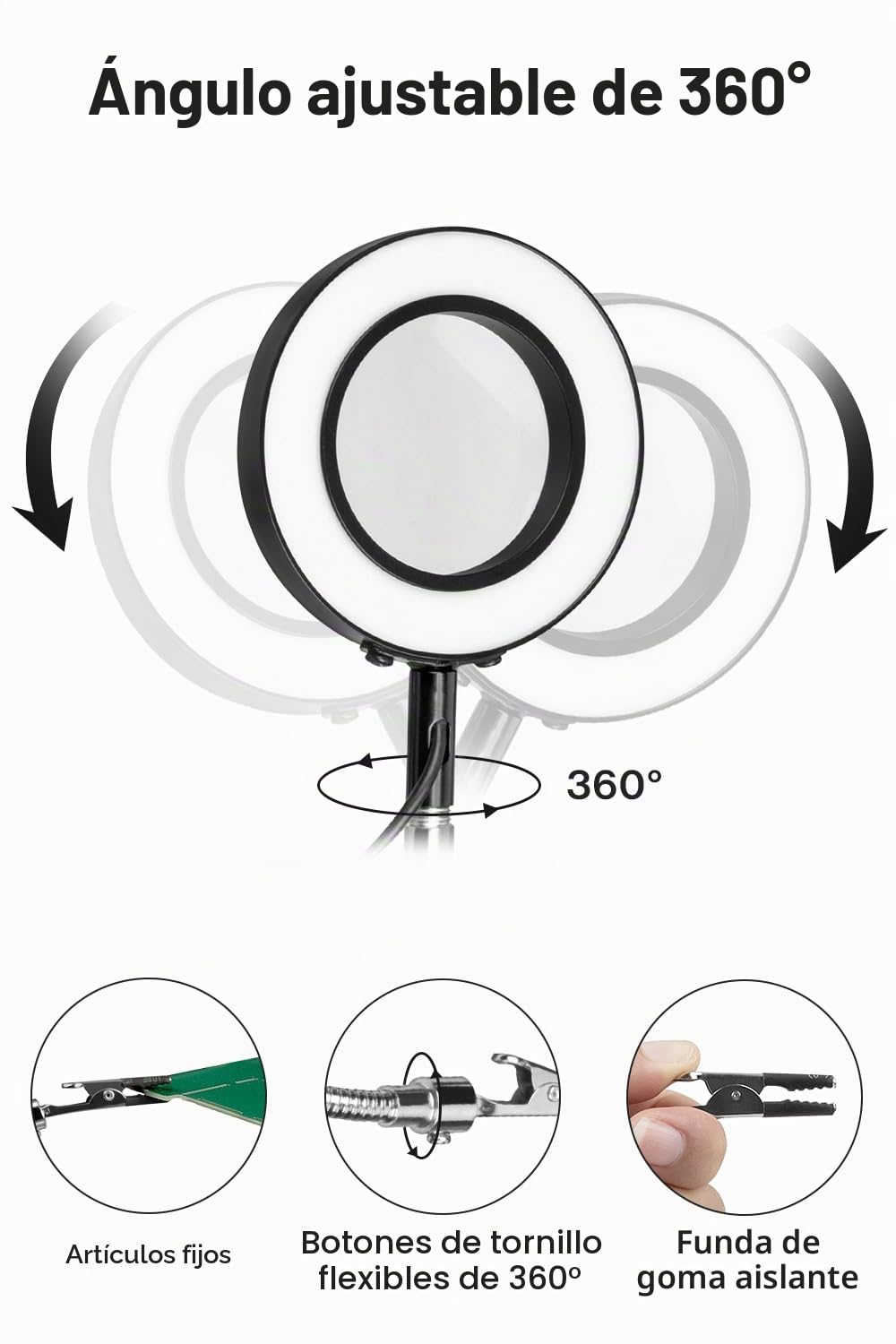 Lytool Soporte para Soldar con 3X Lupa, Tercera Mano Soldadura con Luz LED con 4 Piezas Pinzas de Cocodrilo Soldadura Herramienta para Soldar y Hacer Joyas