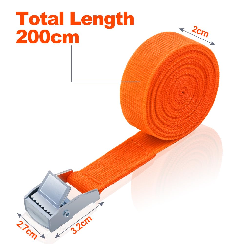 URAQT 4 Pcs 180kg Cinchas Correa de Amarre Rapido Hebilla, para Baca Coche, Portabicicletas, Surf, Bici, Kayak, Moto Resistente, 2M Naranja — view 2