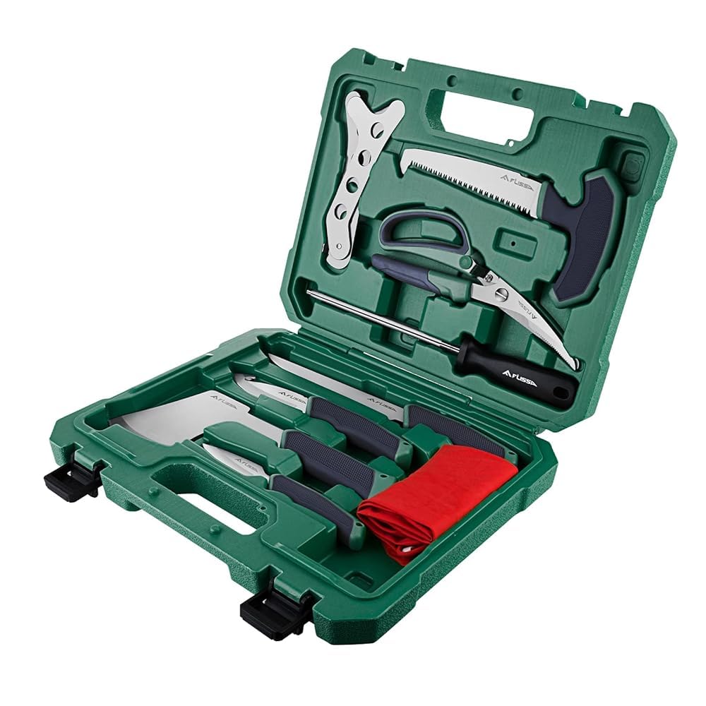 Sponsored Ad - FLISSA Hunting Field Dressing Kit, 10 Piece Hunting Knife Set with Skinning Knife, Butcher Game Processing Kit with Portable Storage Case for Deer, Meat Processing, Fishing, Camping, Survival