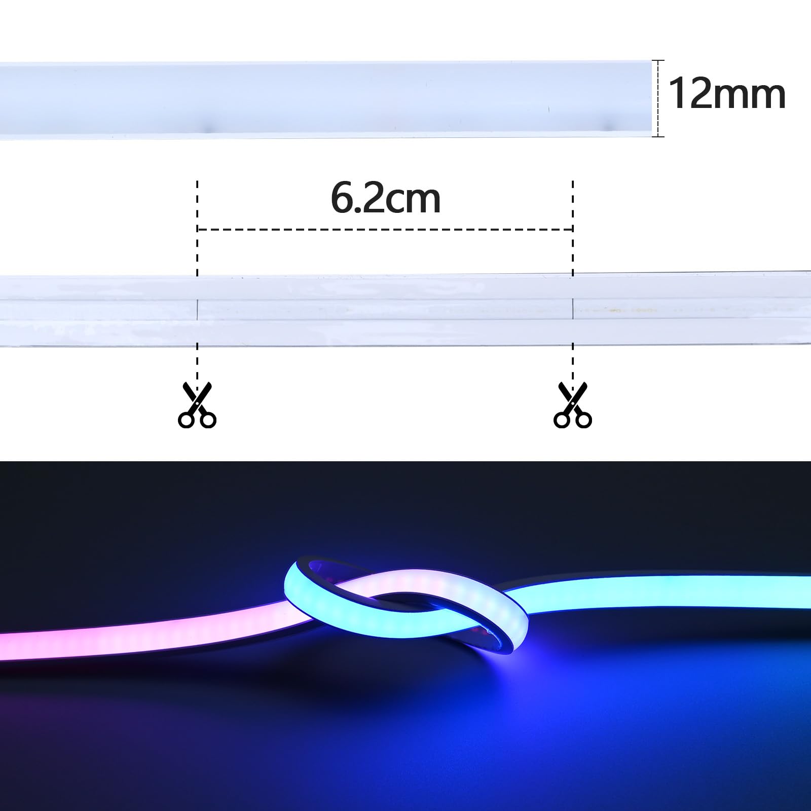 GOMING 24V 10M WS2811 RGB Neon COB Striscia LED IP67 Impermeabile Indirizzabile 576LEDs/M 16W/M Luminosità Uniforme Nastri LED Autoadesiva per Arredamento Casa(Controller e Alimentatore non Inclusi)