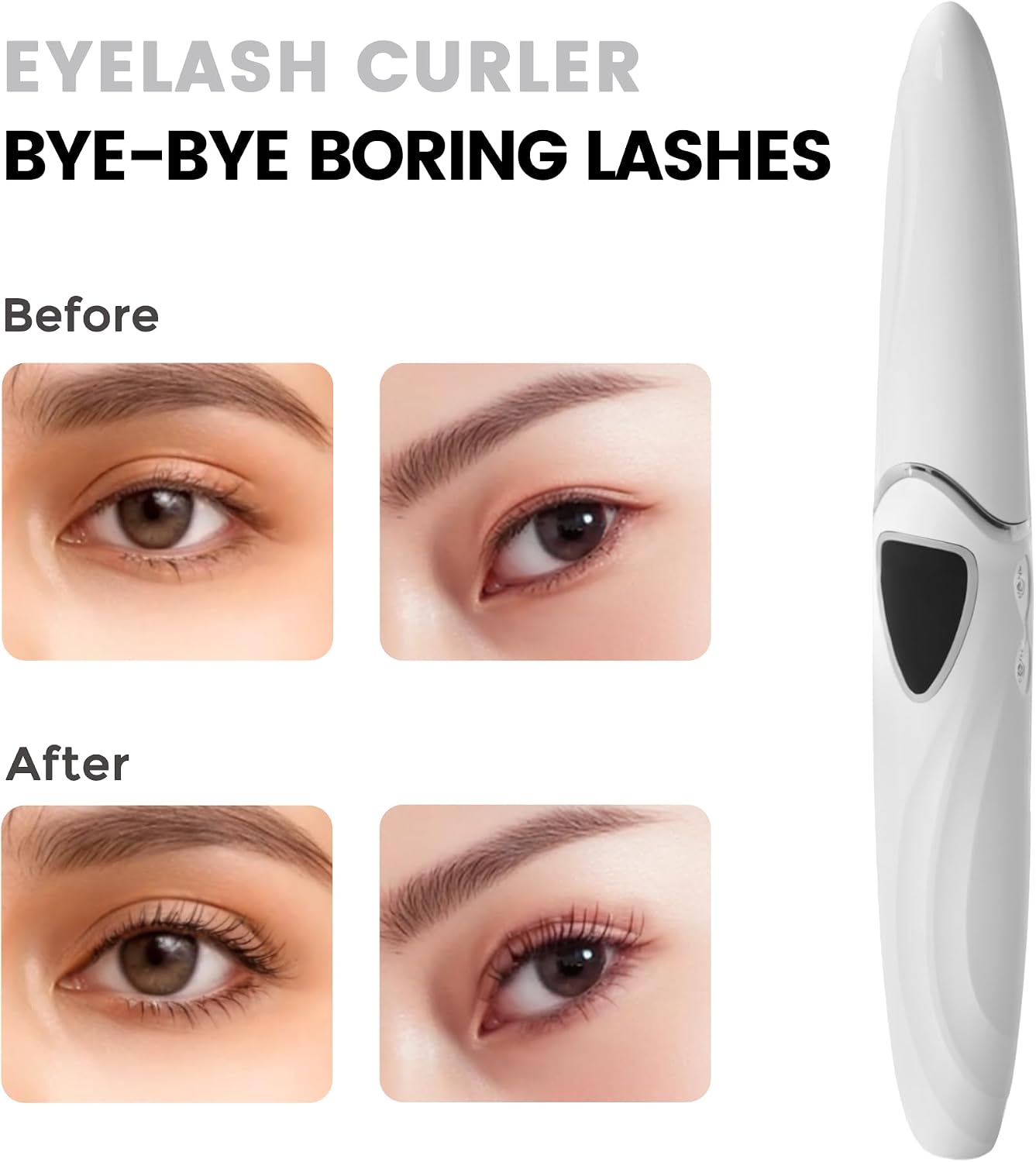 Heated Eyelash Curler, S600 Rechargeable Heated Lash Curler, Eyelash Curler Heated in 8s for Women 24 Hs Lasting Natural Makeup (White/Silver, 148MM)