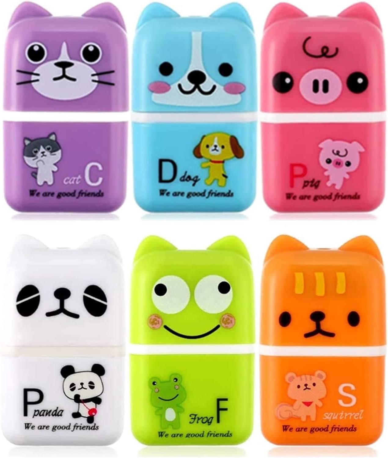 StudentsZone Cute Pencil Erasers for Kids, 6 Count & 6 Colors, White, Purple, Blue, Green, Pink, Orange, Fun Party Favor & School Supplies, Kawaii Drawing Eraser for Boys and Girls (SZE06B)