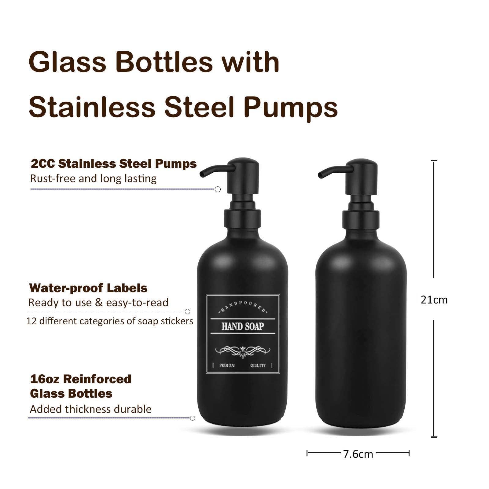 Set Di 2 Dispenser per Sapone in Vetro 400Ml, Design Opaco Nero E