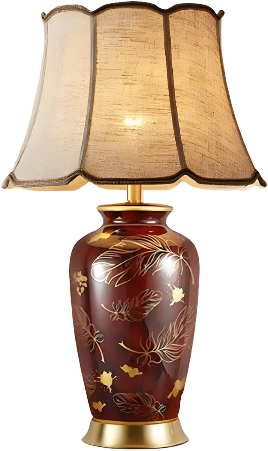 SANBDDLYY 26.7" Vintage Red Ceramic Table Lamp - Elegant Chinese Porcelain Nightstand Light for Living Room, Bedroom, and Office(Octagonal Lampshade)