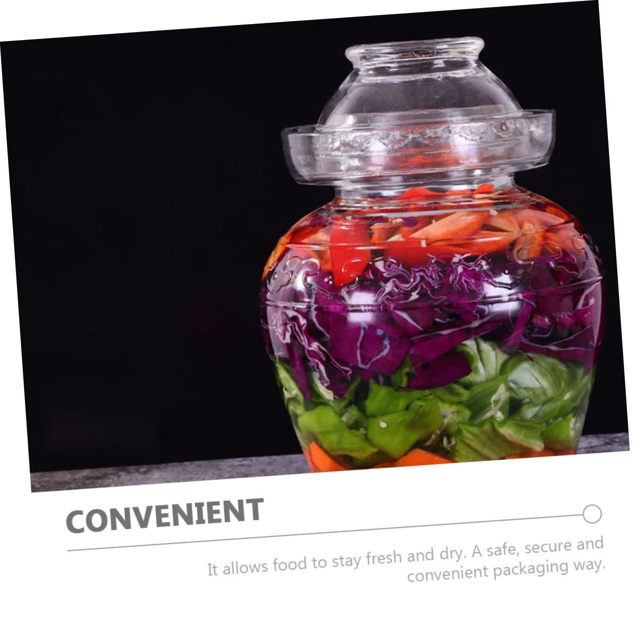 Uonlytech Barattolo per Fermentazione Alimentare in Vetro Spesso con Coperchio Sigillante Vaso per Sottaceti e Verdure Design Inciso Trasparente Capacità Uso Domestico e Conservazione