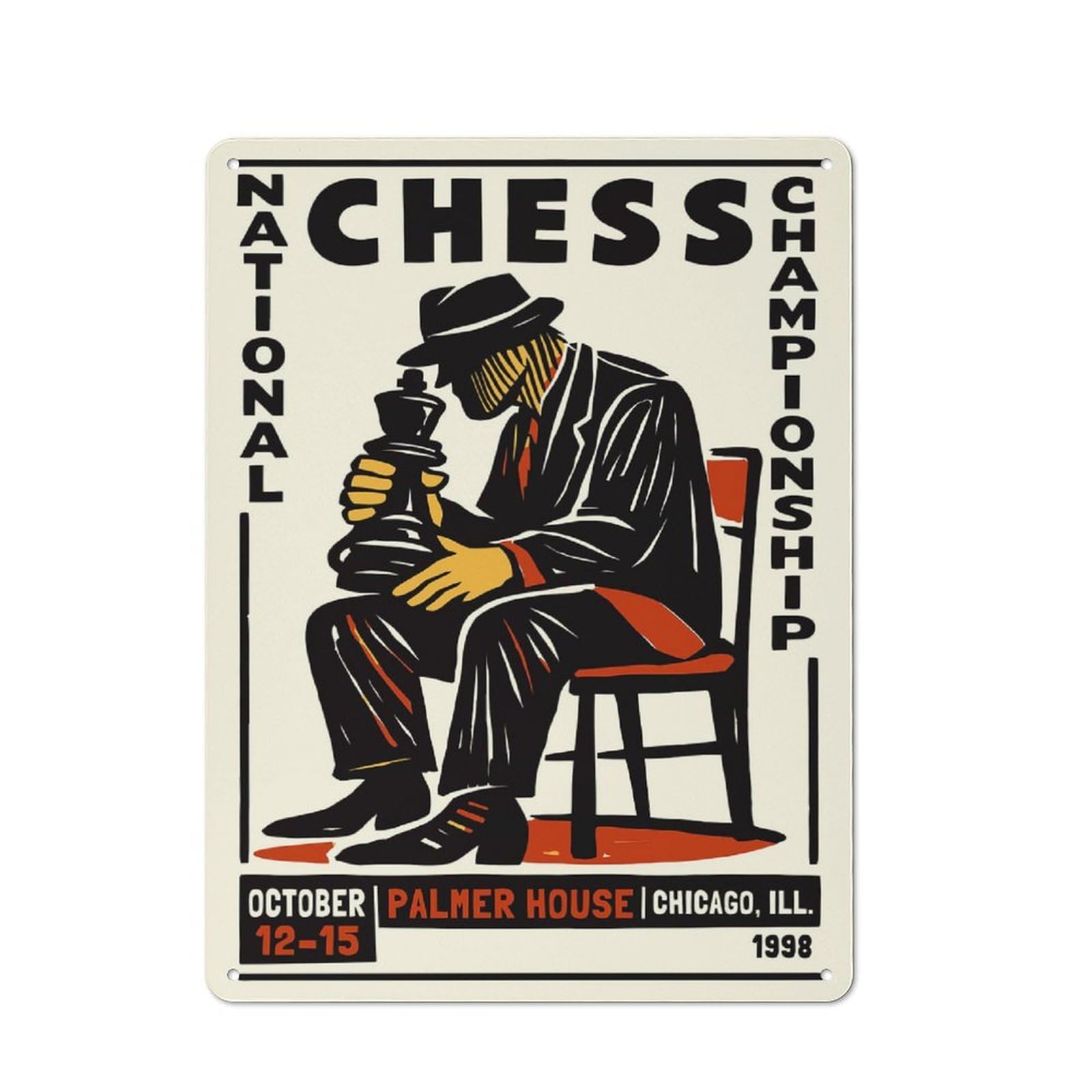 Junmoney Style-3 Metal Wall Sign 40X30cm Featuring National Chess Championship 1998 For Workshop Wall, For Room Styling Across Workshops And Hobby Rooms