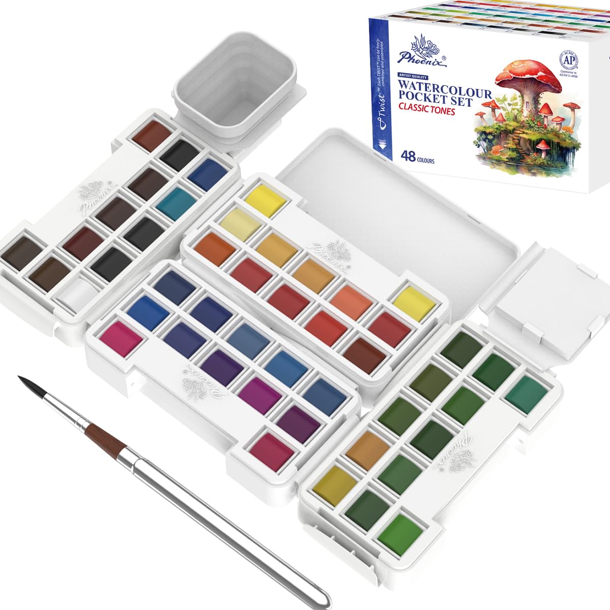 Amazon.com: PHOENIX Twist Travel Watercolor Paint Set - 48 Colors