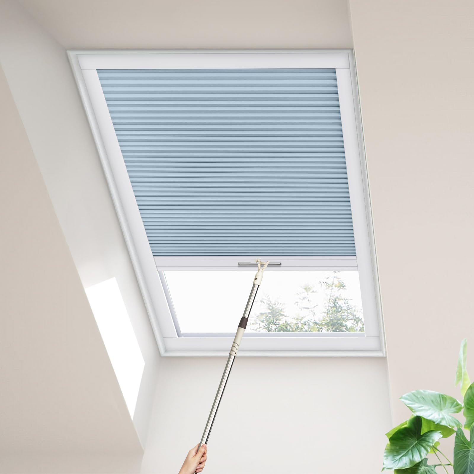 Moonice Skylight Blinds Cordless Roof Honeycomb Window Blinds Blackout Cellular Pleated Roof Shades for Home Easy to Install Shades for Inclined Plane Room Windows Custom Size (Sky Blue)
