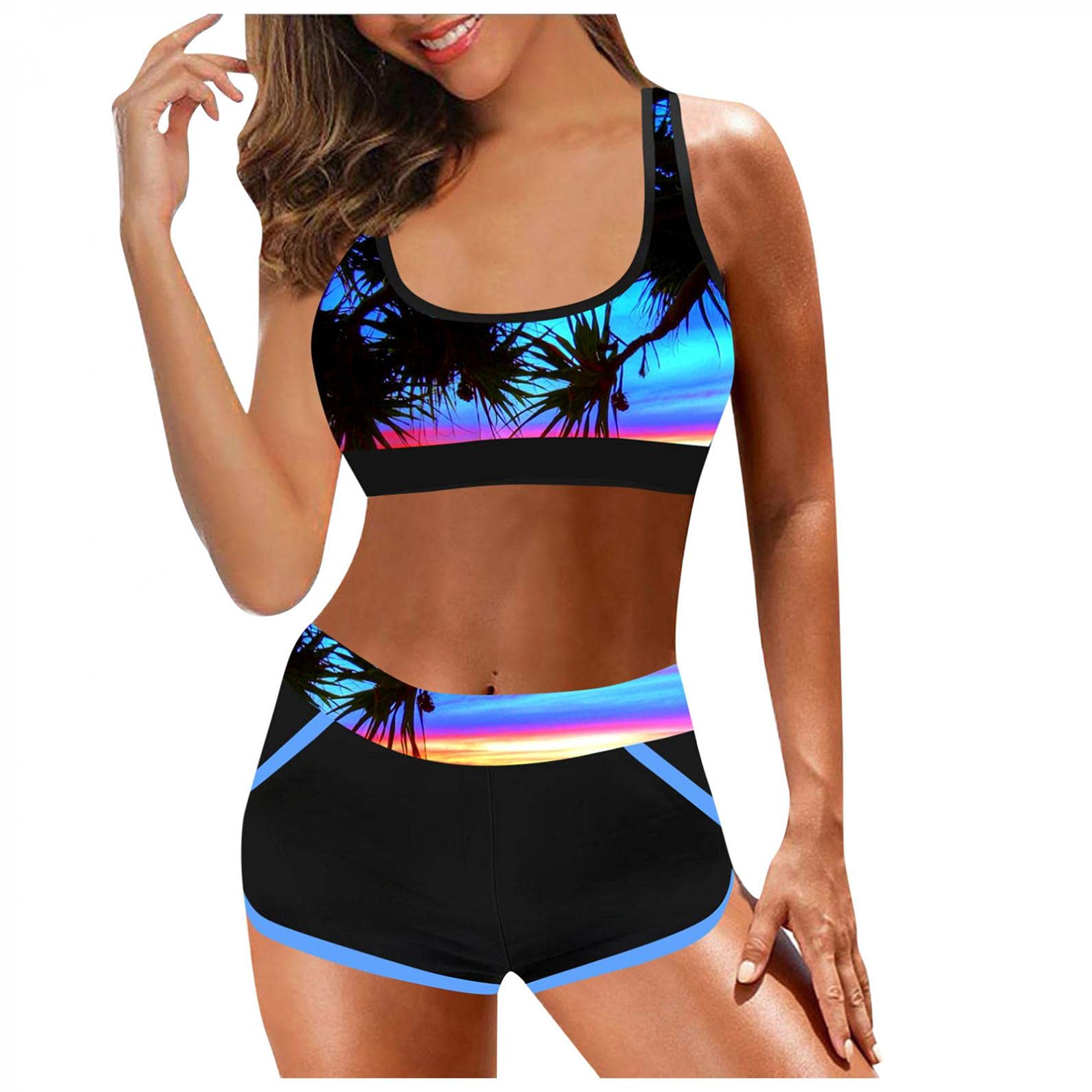 Sheey Verano Bikinis Mujer Dos Piezas Bañador Reductor Barriga Bañadores de Mujer Banador Biquinis Tankinis Bikini,Elegante Gasas Elasticos sin Espalda Flores Push Up Tallas Grandes Fiesta Playa