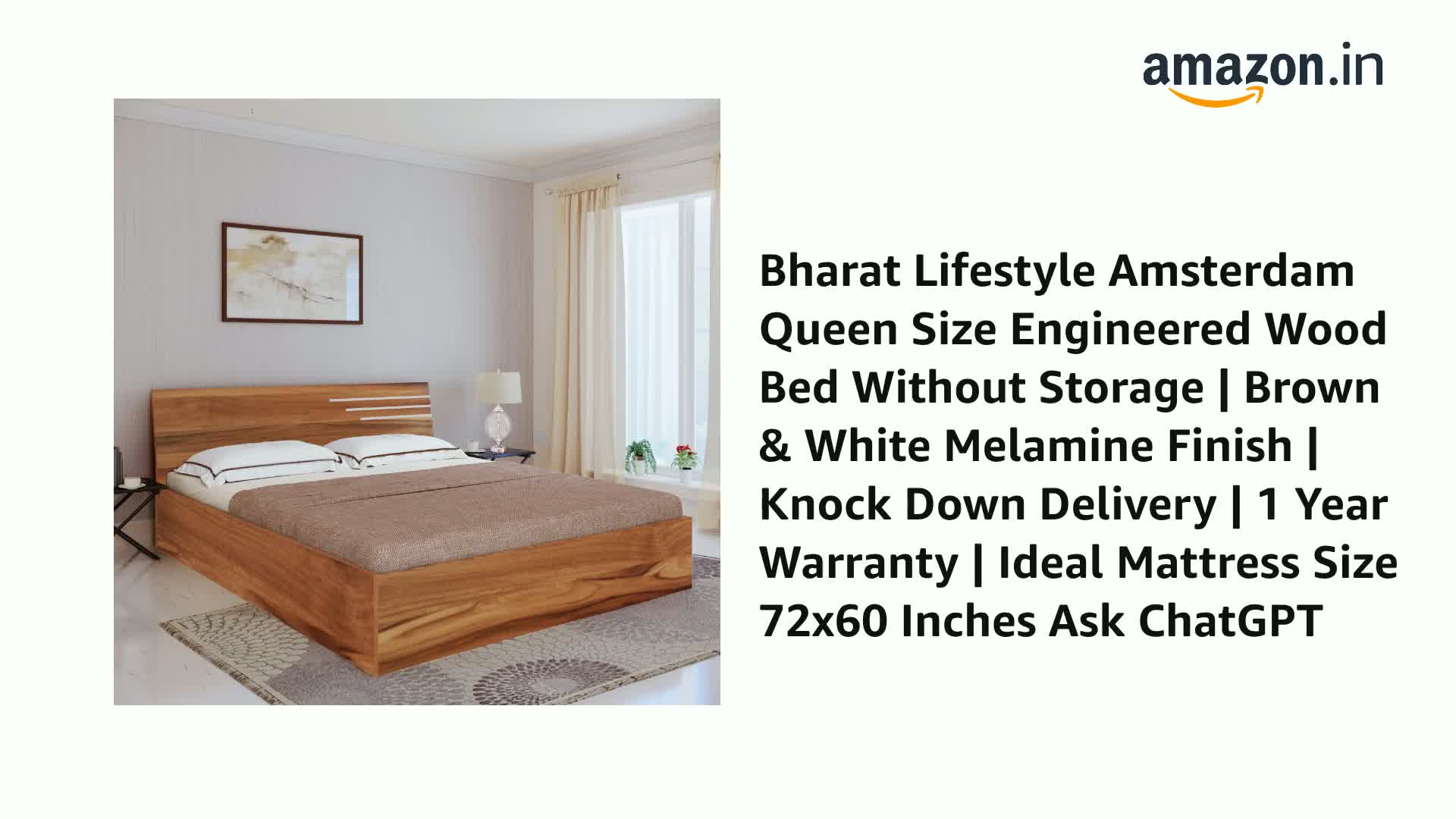 Bharat Lifestyle Amsterdam Queen Size Engineered Wood Bed Without
