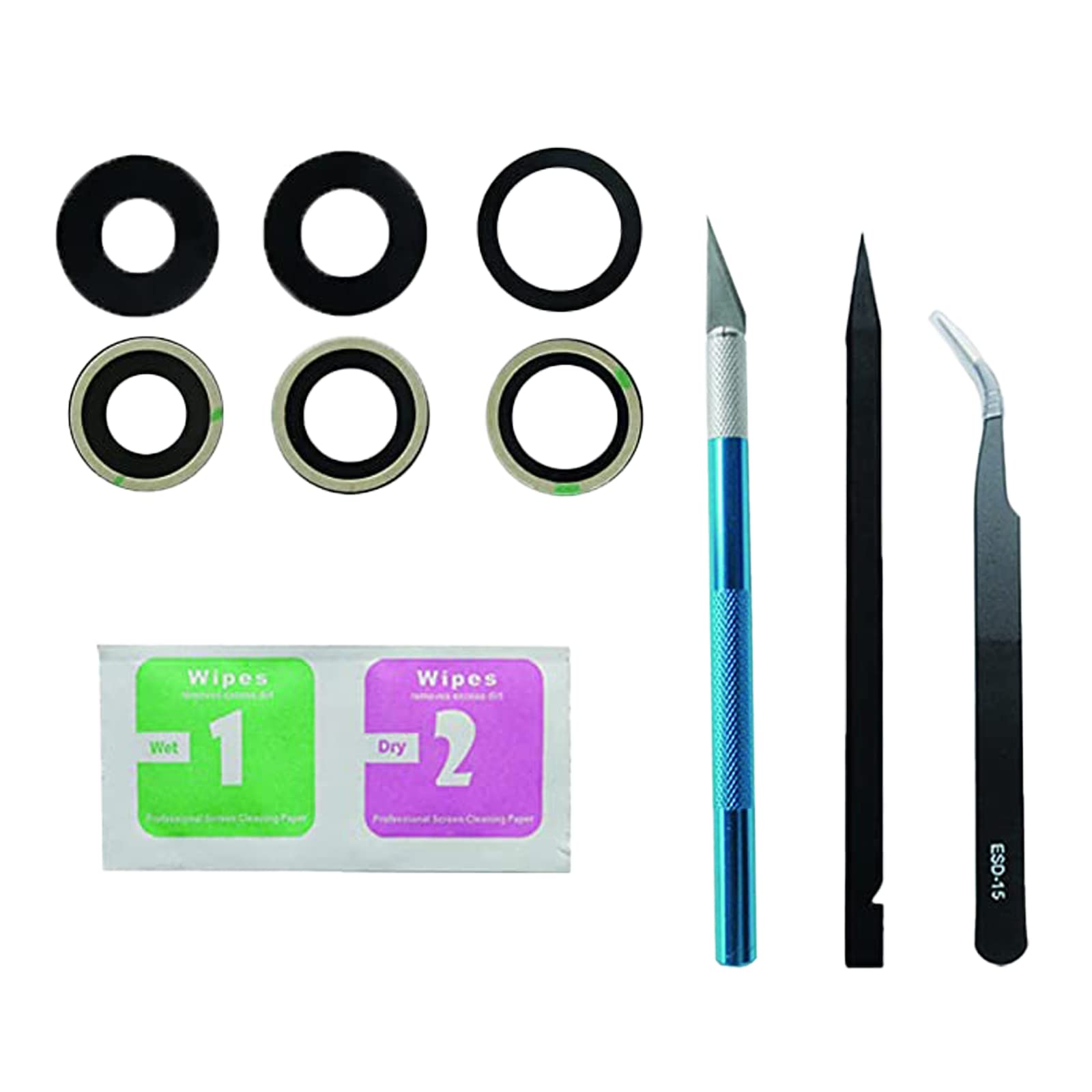 3 pieces(1 set) Max Sapphire Rear Back Camera Glass Lens Replacement for iPhone 12 Pro Max with Pre-Installed Adhesive and Repair Toolkit Set