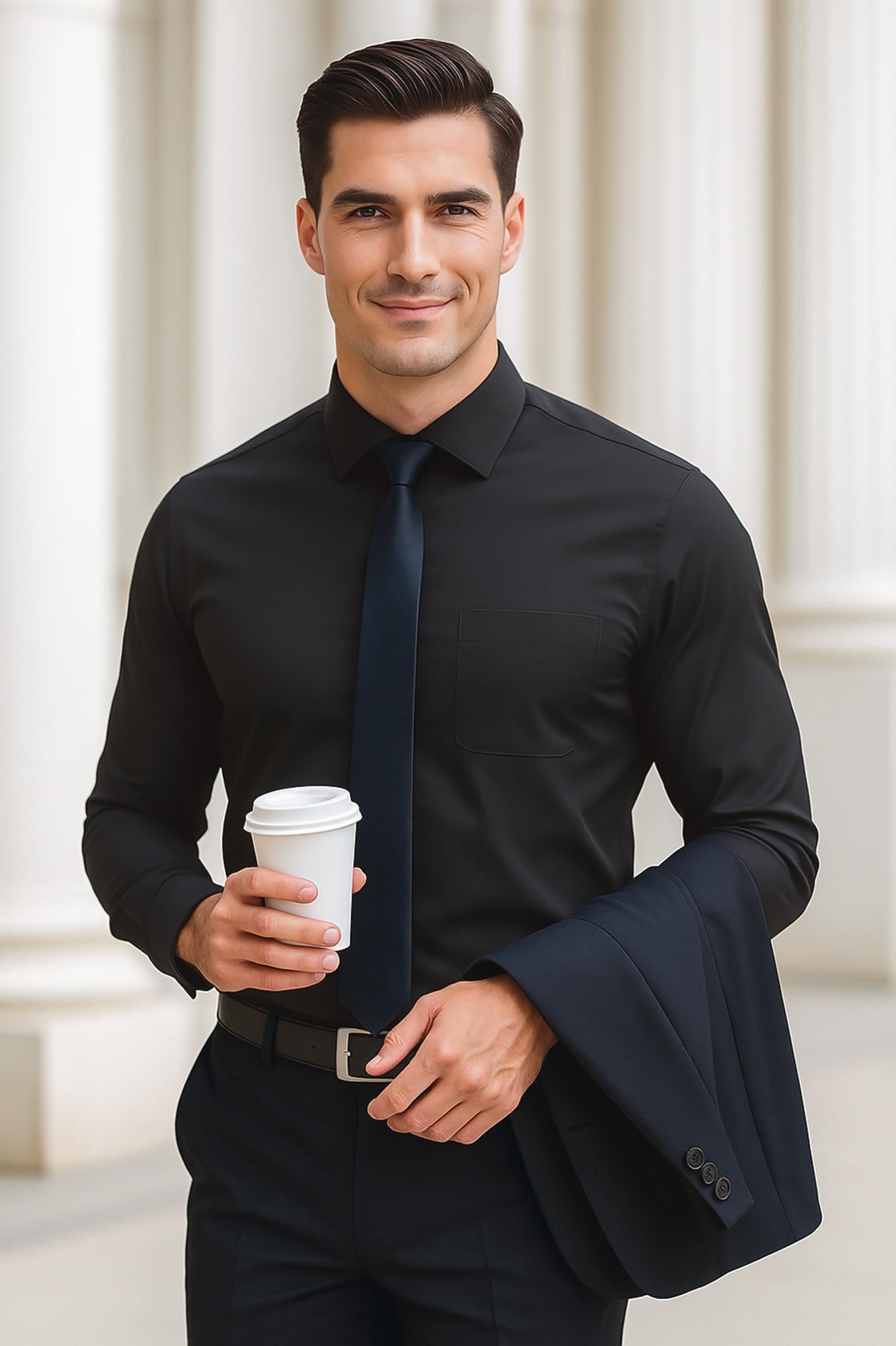 KOSMEEU Camicia Uomo Manica Lunga Shirts Collo Coreana Slim Fit Camicie Tradizionale Bianca Nero per Tempo Libero Facile da Lavare e Stirare Camice Uomo con Tasca