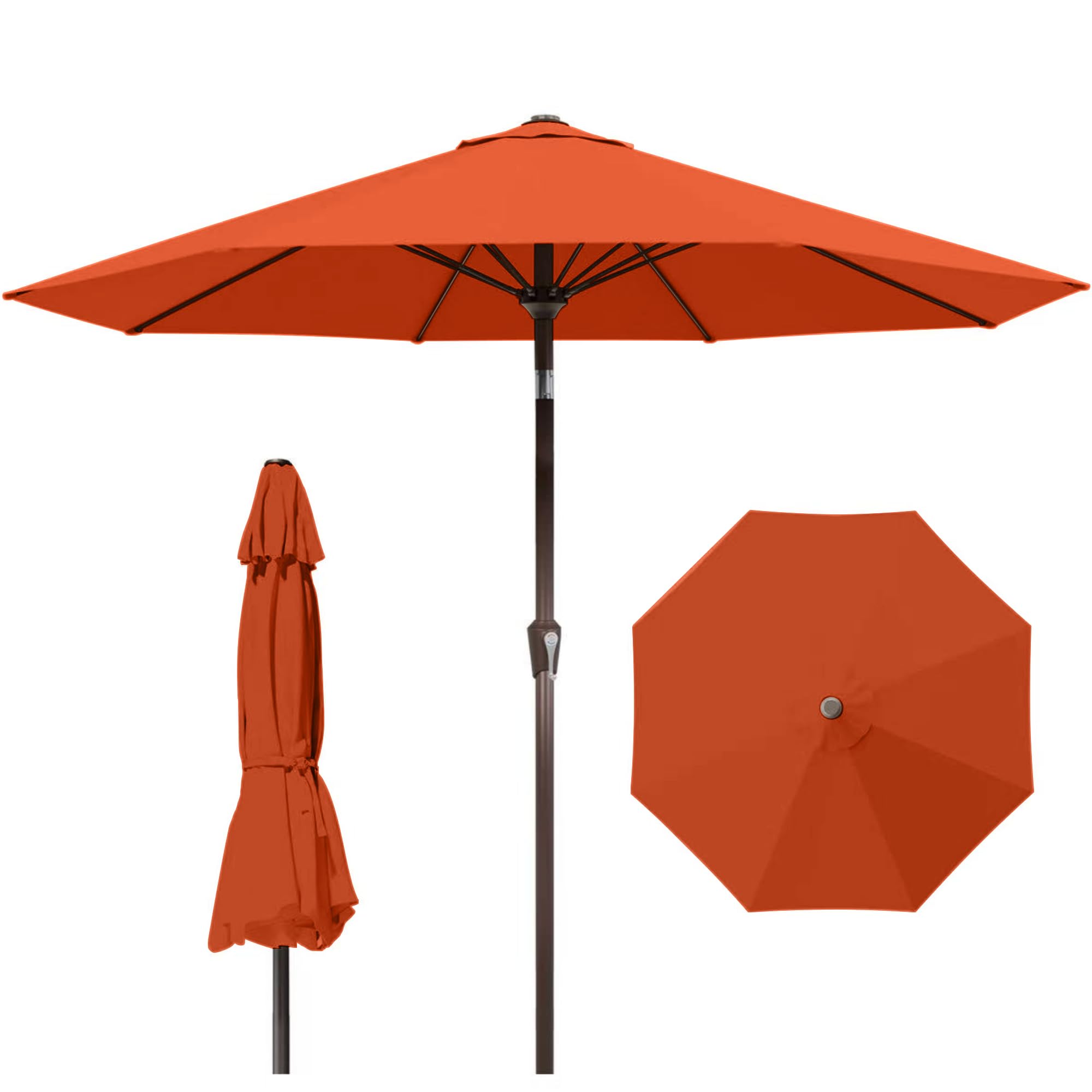 9ft patio umbrella with push button tilt and crank,outdoor market table umbrella uv protection 8 sturdy ribs for backyard,garden,pool,deck(orange)