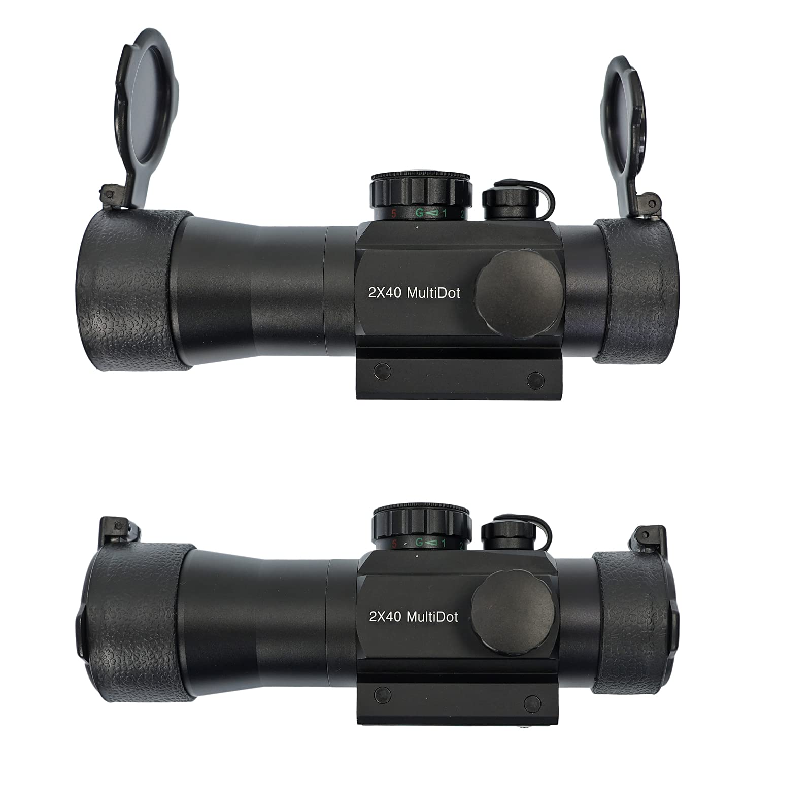 X-Bow FMA Multi Dot 2x40 Red Dot Visier | robustes Aluminium-Visier mit 4 Zielbildern, 5-stufiger Beleuchtung (Rot/Grün), 2-fache Vergrößerung, Picatinny-Montage