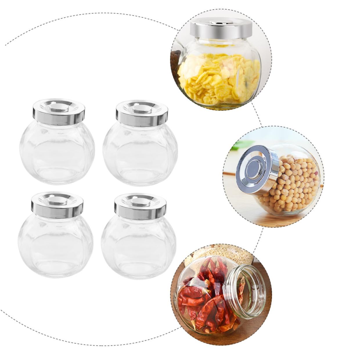 8 pezzi Barattoli in Vetro Trasparente da Contenitori Ermetici per Alimenti Vasetti per Conservazione e Spezie Barattoli Cucina Organizzata