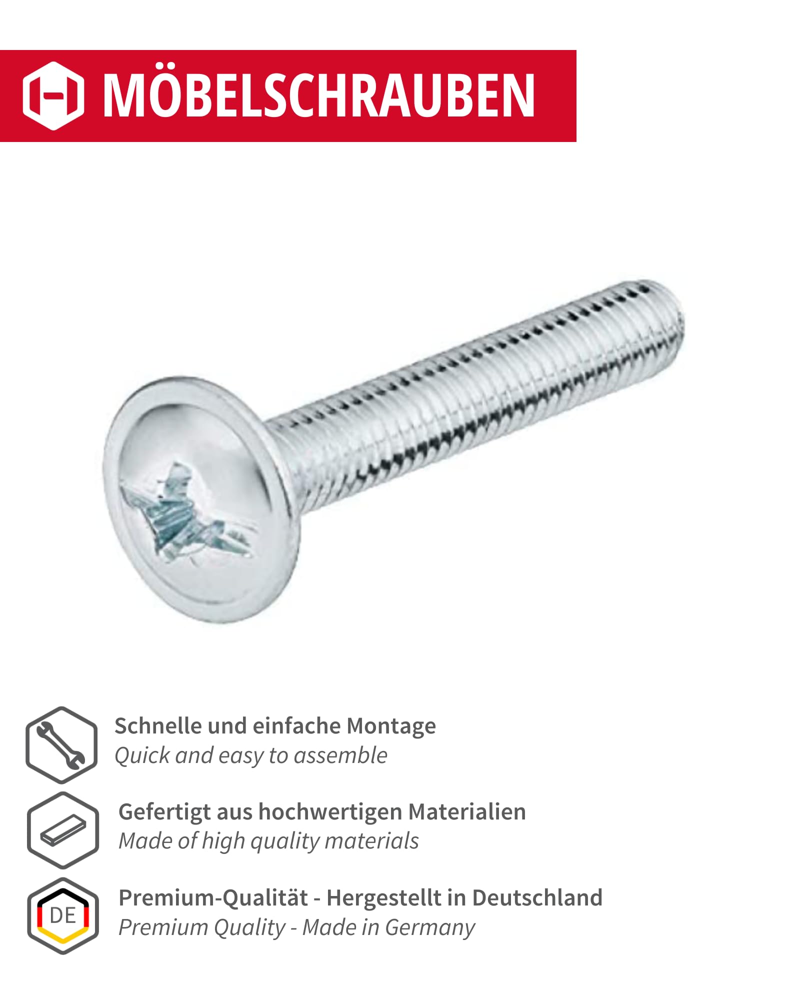 Gedotec Viti per mobili M4 in acciaio zincato - H10644 | 25 pezzi - Viti per maniglie di mobili | Connettori per mobili - M4 x 30 mm